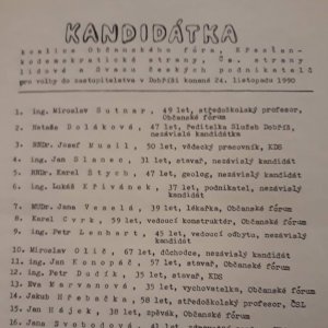 Kandidátní listina Občanského fóra do komunálních voleb na Dobříši (1990)